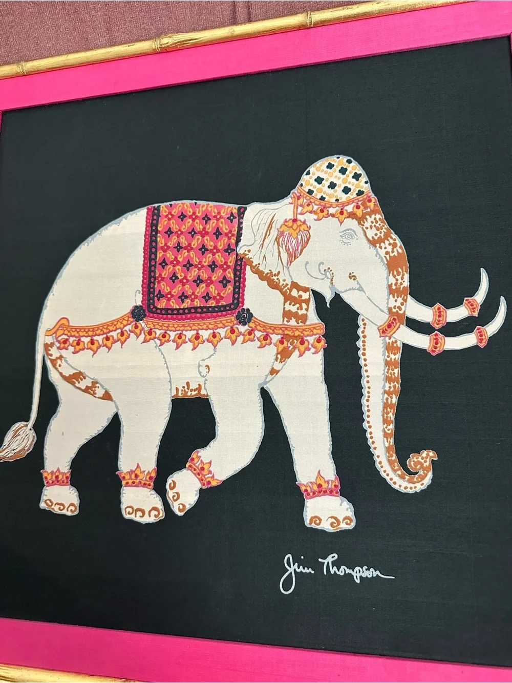 Jim Thompson Decorative Elephant fabric Wall Art in Hot Pink & Black